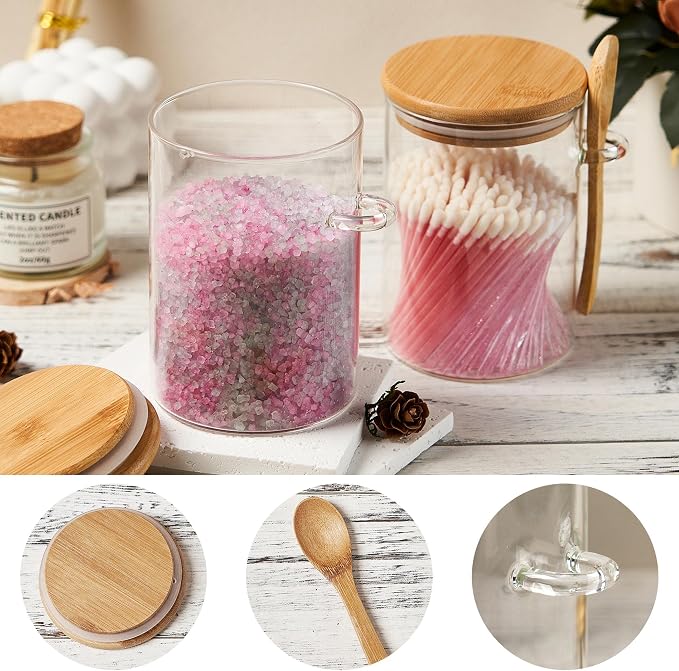 15 oz Glass Sugar Container, 2 Pack Coffee Container, Glass Jars with Lids | Seal, BPA-Free, Bamboo Soop, Coffee Bar Accessories, for Coffee Beans, Creamer, Salt, Overnight Oats, Brown sugar, Candy, Tea