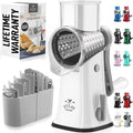 Zulay Kitchen Rotary Cheese Grater 5 Blade Cheese Shredder - Manual Hand Crank Cheese Grater With Reinforced Suction & 5 Interchangeable Drums - Easy to Use, Vegetable Chopper Round Mandoline Slicer