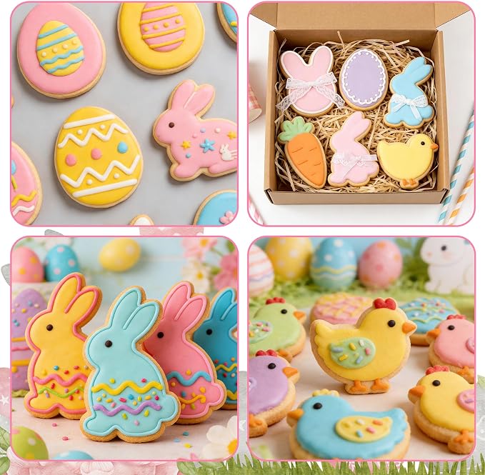 Easter Cookie Cutters, 5 Pcs Chick Carrot Egg Bunny Rabbite Shapes Metal Cookie Cutters, Stainless Steel Cutter Sets Biscuit Fruit Cutter for Easter Holiday Home Baking Kit Birthday Party Supplies