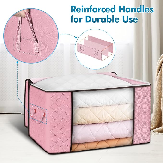 90L Large Storage Bags, 4 Pack Clothes Storage Bins Closet Organizers | Foldable Storage Containers, with Reinforced Handle, for Clothing, Blanket, Comforters, Bed Sheets, Pillows and Toys