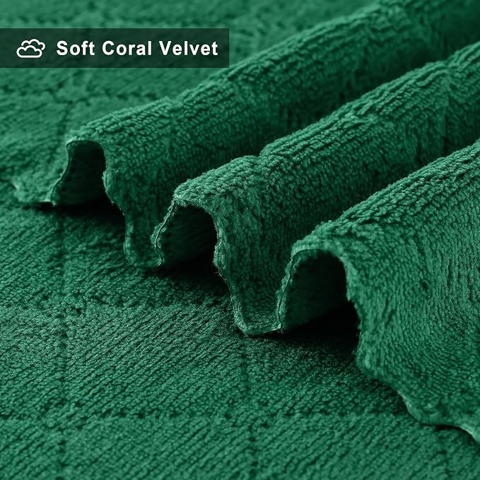 Homaxy 12 Pack Super Soft Absorbent Dish Towels, 10" x 20", Dark Green | Coral Velvet, Nonstick Oil Fast Drying Microfiber Cleaning Cloth, No Lint Dishcloths for washing and drying