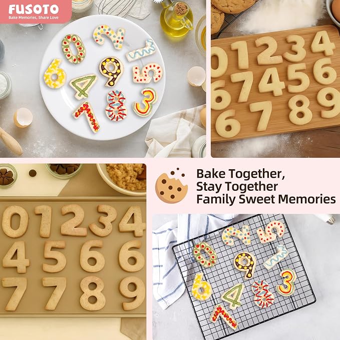 FUSOTO 9PCS Number Cookie Cutters Set, 4 Inches Number 0-8(6 Reverses to 9) | DIY Alphabet Cake&Cookie, Stainless Steel Cookie Cutters for Baking, Letters Shaped Baking Tool for Homemaking Cookie, Dough