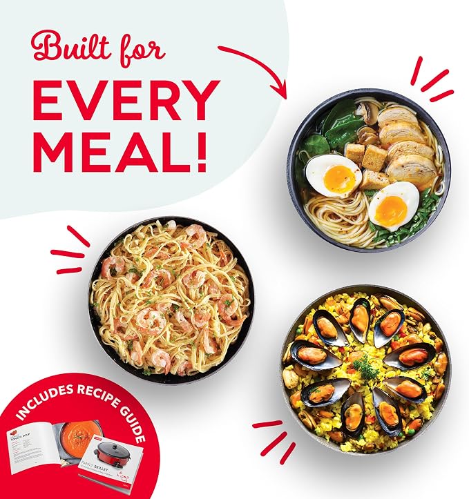 Dash Family Size Electric Skillet with Lid, 6-Quart Nonstick, Black | Large Frying Pan, Removable Temperature Control Probe, Tempered Glass Lid, 14-Inch Cooking Surface