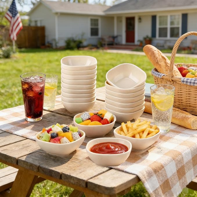 Dipping Bowls,Sauce Cups,Sauce Bowls,Small Bowls for Dips,4.5 oz,9 Pack | Unbreakable Small Plastic Bowls,Small Dessert Bowls,Mini Prep Bowls,Wheat Straw Small Bowls for Side Dish, Ketchup, BBQ-Beige