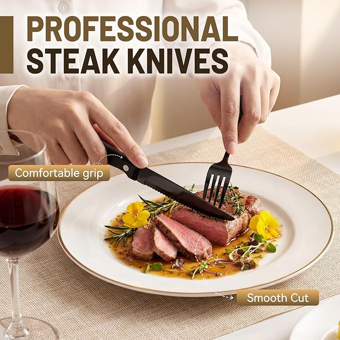 72 PCS NO-FADING Black Silverware Set with Steak Knives-Flatware for 12 | Titanium Black Finish, Rust Resistant, Food-Grade Stainless Steel Cutlery Utensils Set, Mirror Polished & Dishwasher Safe