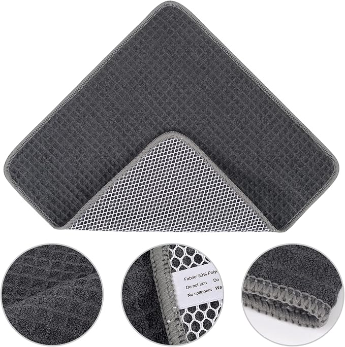 Dish Cloths for Washing Dishes with Scrub Side, Microfiber Dish Rags | Dual-sided microfiber dish cloths with scrubber for stuck-on food, quick dry kitchen washcloths 6 Pack, 12 Inch Grag-B