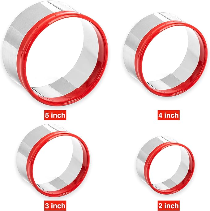 4Pcs Round Cookie Cutter Set 2", 3", 4", 5", Biscuit Cutters, Large Circle Cookie Cutters, Sandwich Cutter, Unique Design with Protective Red Top PVC
