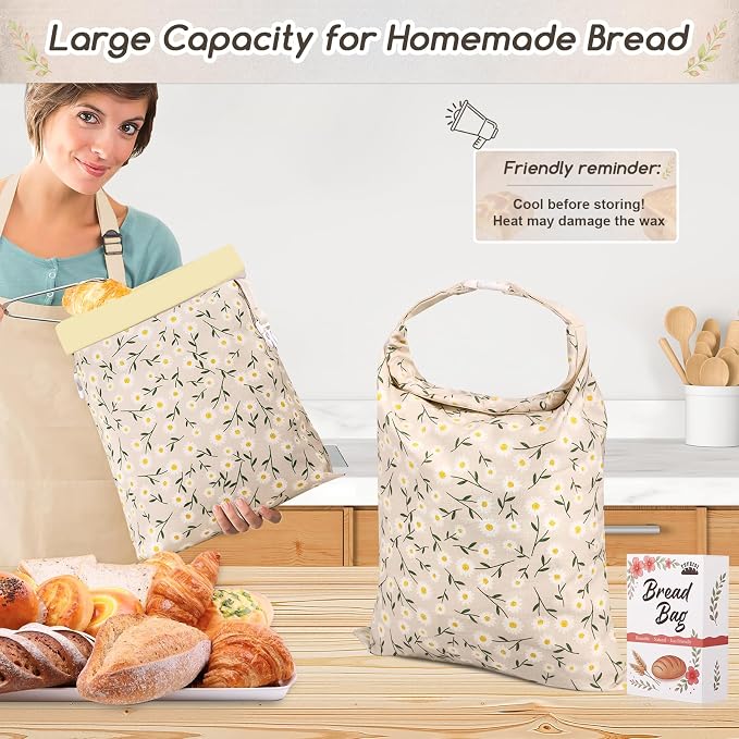 2 Pack Beeswax Bread Bags for Homemade Bread, Sourdough Storage XL 17"x13" | Reusable Bees Wax Bread Bag & Keeper, Natural Canvas with Premium Box for Home Baking, Freezer Storage & Outdoor Use