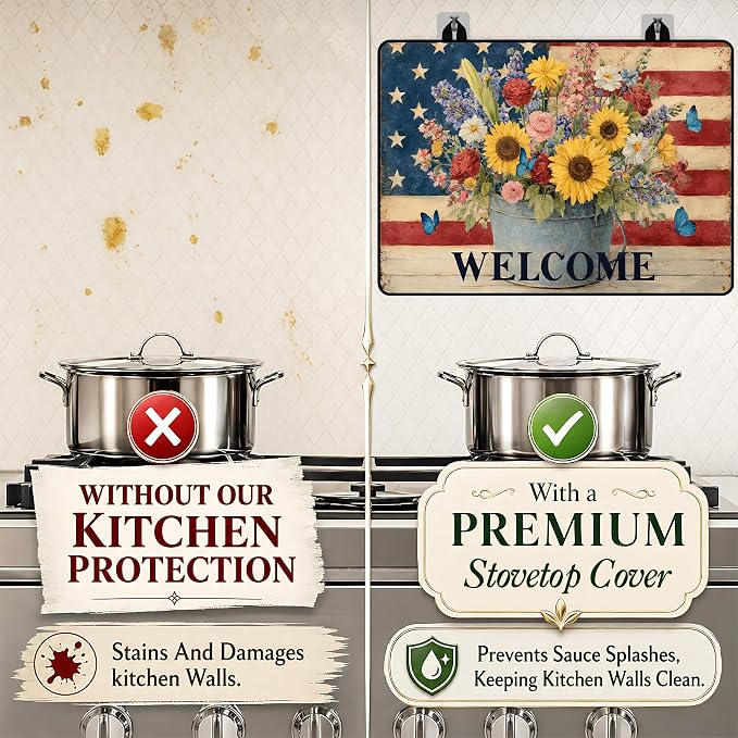 Patriotic Electric Stove Top Cover, Heat Resistant Glass Cooktop Protector for Kitchen Ceramic Countertops, Multiuse Stove Cover and Dish Drying Mat