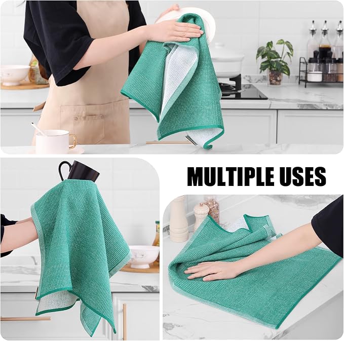 Homaxy 380 GSM Cotton Premium Kitchen Towels 6 Pack, 18"x 28", Green | Flat and Terry Dish Towels, Highly Absorbent Tea Towel Set with Hanging Loop, Soft Utility Kitchen Hand Towels
