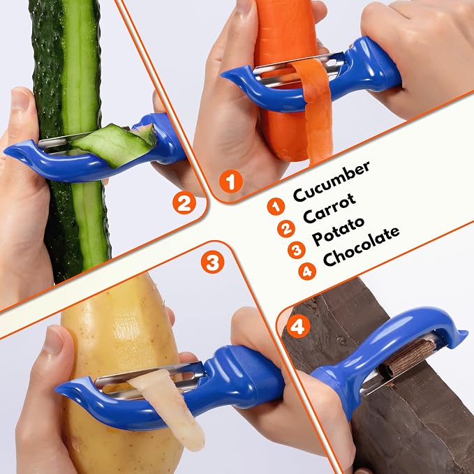 Rainspire Vegetable Peeler Potato Peelers for Kitchen, Sharp Stainless Steel Blades Veggie, Comfortable Handle Fruit Peeler, Carrot Peeler Apple Peeler Dishwasher Safe, Dark Blue, 2-Pack
