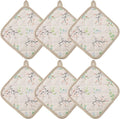 6-Pack Pot Holders for Kitchen, 7.1in/18cm Heat-Resistant Hot Pads with Floral Design, Reusable Kitchen Mats, Pot Rack Set Suitable for Baking (Khaki Floral Print)