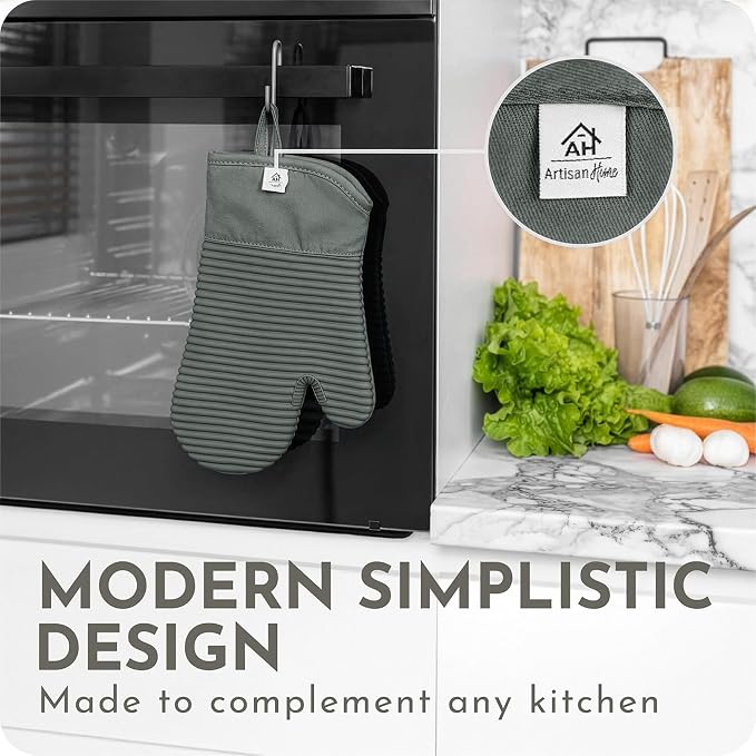 Extra Long Silicone Oven Mitts | Heat Resistant 500°F BPA-Free Food Grade Silicone Kitchen Mittens | 2-Piece Set of Oven Gloves Kitchens