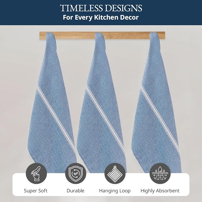 LANE LINEN Kitchen Towels Set - 100% Pure Cotton Dish Towels for Kitchen, Super Absorbent Kitchen Hand Towel, Tea Towels, Soft & Durable Dish Cloths, Pack of 6 – 14”x25”, Indigo