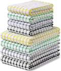 Homaxy Kitchen Towels and Dishcloths Set (16”x 25” and 12”x 12”, 8 Pack) | Cotton Terry Kitchen Dish Towels, Super Soft and Absorbent Dish Cloths, Black/Grey/Yellow/Green
