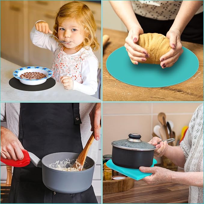 WIOR 4 Pack 12 Inch Silicone Microwave Mat, Round Non-Stick Heat Resistant Baking Mat Set, BPA-Free Multipurpose Turntable Oven Mat Hot Pad Pot Holder for Home Kitchen Restaurant Dining Table Trivet