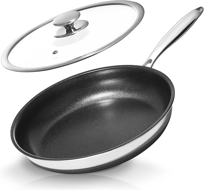 KOKHUB 12" Titanium Ceramic Nonstick Frying Pan, Tri-Ply Stainless Steel | Non-Toxic Skillet with Lid, PFAS/PFOA/PTFE Free, Dishwasher & Oven Safe, Induction Compatible