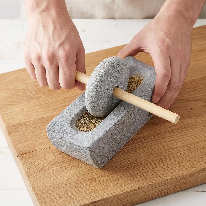 ABOOFAN 1 Set Traditional Chinese Stone Mill Manual Grinder with Hand Crank for Tea Spice Grinding Compact Rolling Pestle for Home Use Ergonomic Design for Effortless Grinding