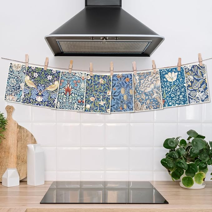 8 Pcs Foliage Swedish Dishcloths Vintage Blue Floral, 7 x 8 Inch | Retro Flower, Cotton, Kitchen Towel, Absorbent, Dish Towel, for Home Kitchen Housewarming Cleaning