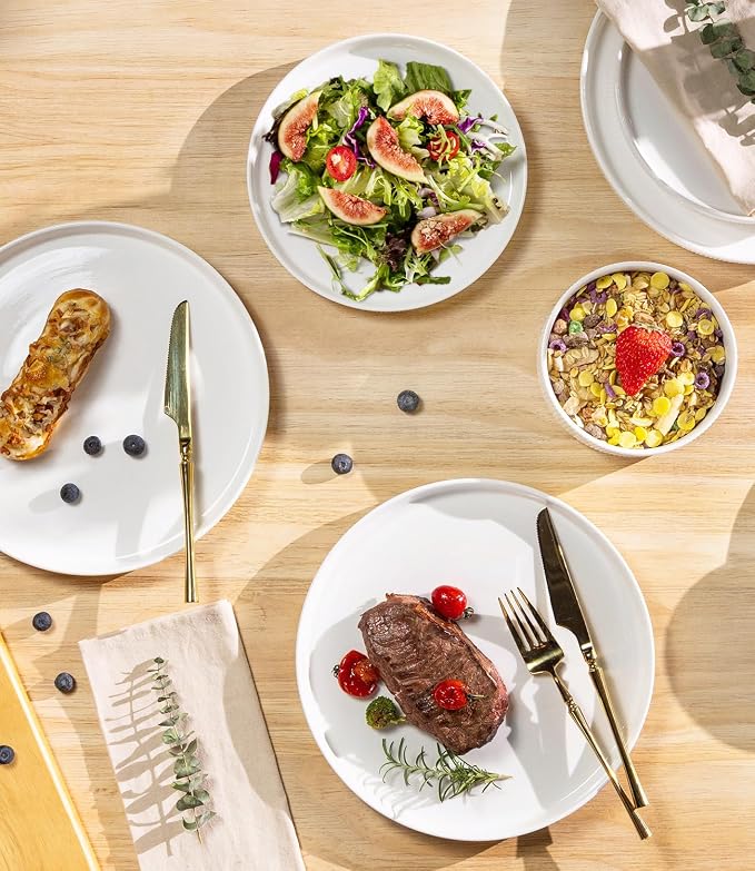 Ceramic Dinnerware Set for 4, 18-Piece Plates and Bowls Set | Lightweight Porcelain Dish Set, Scratch Resistant, Oven & Microwave & Dishwasher Safe, Bright White