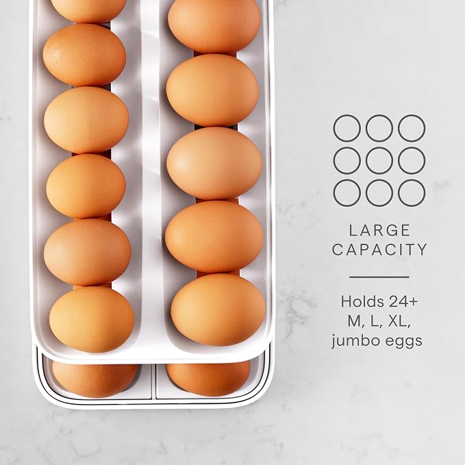 YouCopia RollDown® Egg Dispenser, Rolling Eggs Dispenser and Organizer for Refrigerator Storage, Double Track