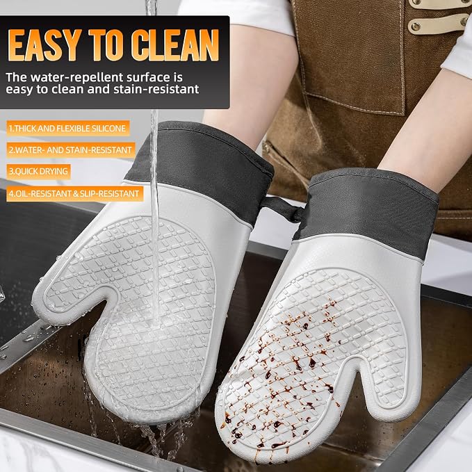 Silicone Oven Mitts Heat Resistant 500F, 2PCS Cute Bear Pattern Kitchen Oven Gloves with Cotton Lining, BPA-Free Baking Gloves - Flexible Non-Slip Grip Kitchen Mitts for Cooking Baking BBQ