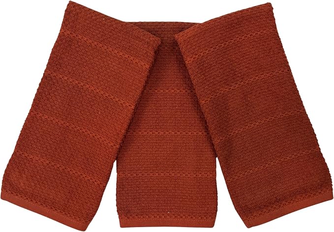 Cinnamon Maroon Rust Kitchen Dish Towels, Set of 3, 100% Cotton, 18" x 28" | Terry Loop Textured, Soft & Absorbent Cleaning Cloth, Quick Dry, Multipurpose for Everyday Use
