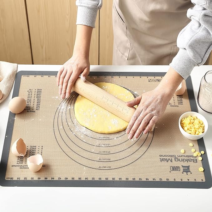Silicone Baking Mat Set of 6, Includes 25"x17.5" Large, 2 Medium 16.5"x11.6", 2 Small 11.75"x8.25", 9" Round, All Mats 0.70mm Thick, Non-Stick Reusable Baking Mats for Pizza, Cookie, Bread