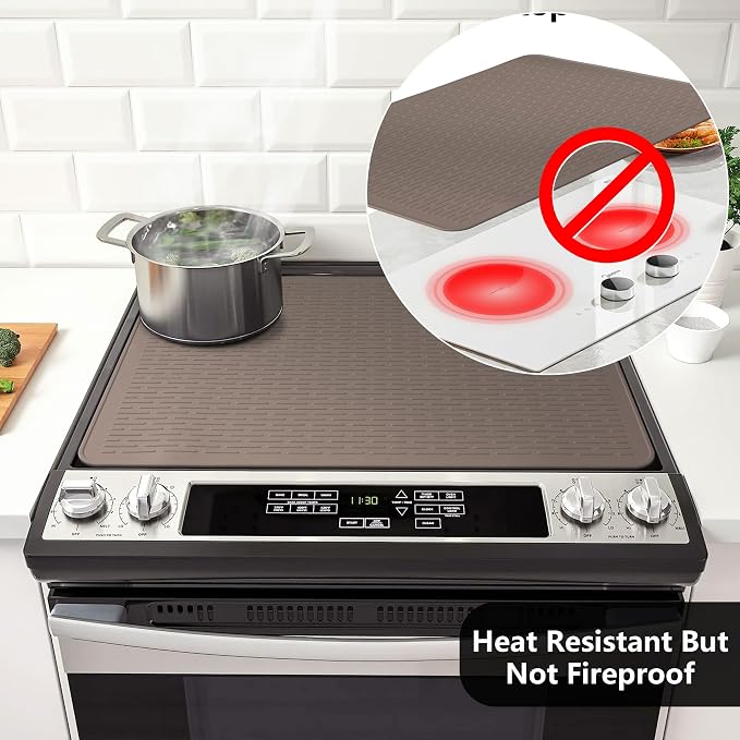 Stove Top Cover for Electric Stove- Range Covers for Electric Stove,Silicone XXL Dish Drying Mat, Glass Cooktop Covers, Flat RV Range top Mats (Coffee, 28"x20")