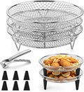 P&P CHEF 7.9'' Round Air Fryer Rack Set of 3, Air Fryer Basket for Grill | Stackable Stainless Steel Air Fryer Accessories for Roasting, With Anti-scalding Clip & Silicone Feet, Oven & Dishwasher Safe