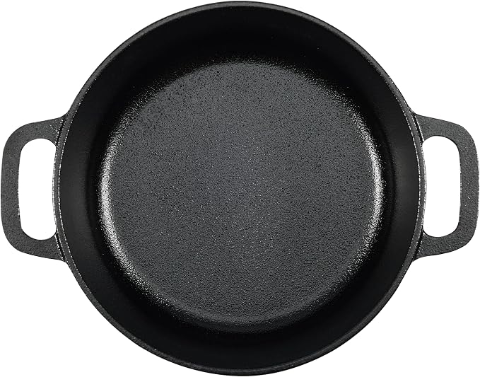 Amazon Basics Pre-Seasoned Cast Iron Mini Dutch Oven Pot with Lid and Dual Handles, Oven Safe, 2-Quart, Round, Black