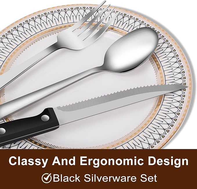 24-Piece Silverware Set Flatware Set for 4, Mirror Polished Stainless Steel with Steak Knives - Dishwasher Safe Kitchen Utensil sets for Home, Wedding, Restaurant