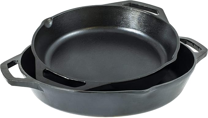 Lodge 12 Inch Pre-Seasoned Cast Iron Skillet - Dual Assist Handles - Use in the Oven,on the Stove,on-the Grill,or Over a Campfire - Black,(Pack of 3)