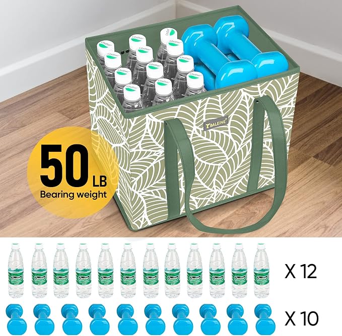 BALEINE 6PK Reusable Grocery Bags, Heavy Duty Shopping Tote Bag | 12'' Long Handles, Reinforced Bottom Keeps Upright, Fold Flat Storage, Water-Resistant Shopping Bag, Multiple Color Options