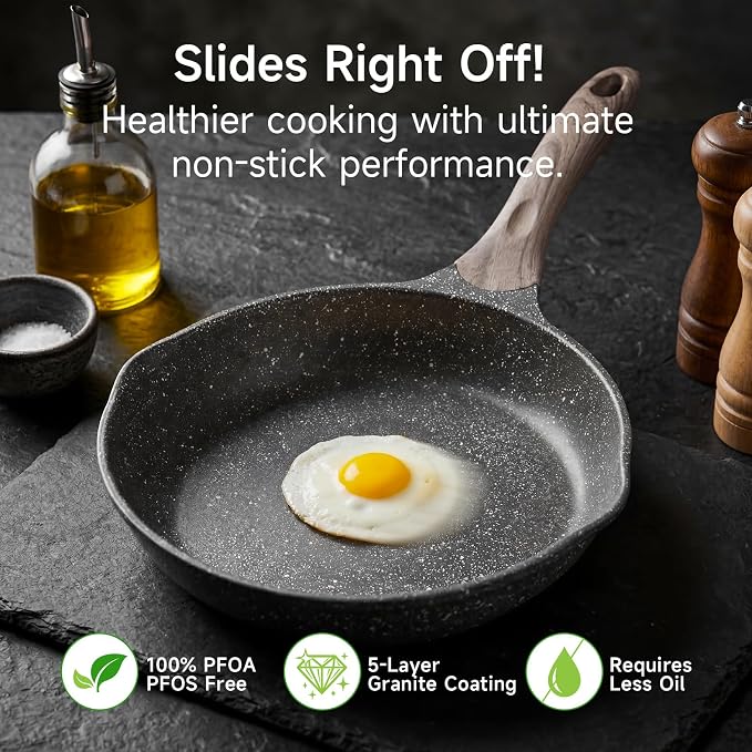 JEETEE 12.5 Inch Nonstick Frying Pan Skillet with Dual Spouts Cooking Pan | All Stove Compatible Easy-Clean, Even Heating, PFOA Free, Cool Ergonomic Handle, Large Non Stick Fry Pan for Steak Fish,Grey