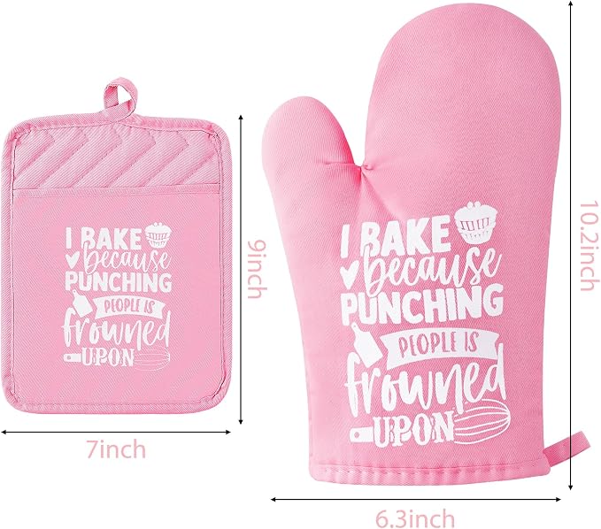 6Pcs Cotton Oven Mitts Pot Holders Funny Women Resistant Hot Pads Machine Washable Microwave Gloves with Hanging Loop Pocket Potholder for Kitchen Baking Cooking GrillingPink