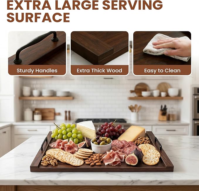 Noodle Board Stove Cover with Handles, 29.5 x 22 Inch, Walnut | Engineered Wood Cover for Electric, Gas and Glass Stove Tops, Raised Edge Serving Tray for Extra Counter Space