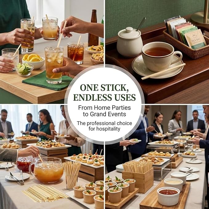 MAQIHAN 2000PCS Coffee Stirrers 5.5" - Bamboo Coffee Stir Sticks Disposable | Hot Drink Beverage Stirrers For Coffee, Milk, Juice, Cocktail And Chocolate, Square Swizzle Sticks For Party And Bar Use