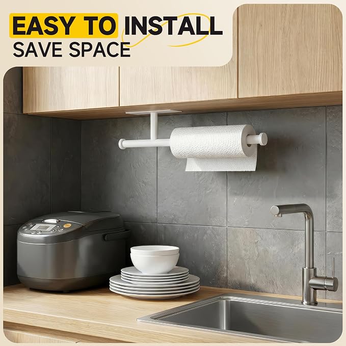Paper Towel Holder Wall Mount,No Drill,SUS304 Steel, Space Saving | Maximize countertop space with secure roll storage. Fits kitchens, bathrooms, RVs and pantries with flexible mounting options