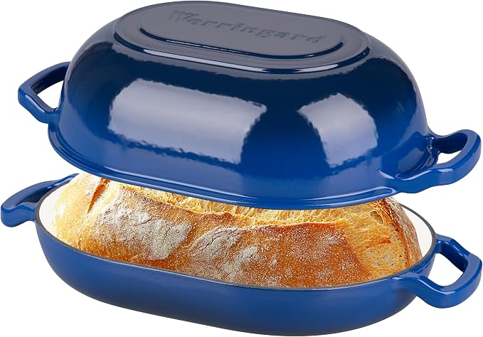 VORRINGARD Enameled Cast Iron Sourdough Bread Oven, Dutch Oven, Loaf Cast Iron Bread Pan for Homemade Bread Baking, Meatloaf Pan with Lid, 7QT, Blue