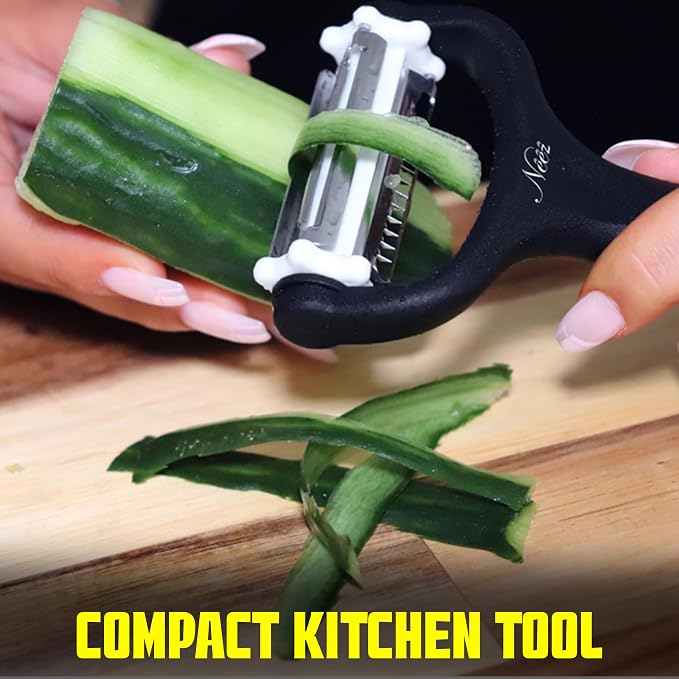 Neez Julienne Peeler Vegetable Peeler Multifunctional Potato Cabbage Fruit Cucumber Carrot Peeler Julienne Shredder Tool Kitchen Multi-Function Stainless Steel Peeler Slicer Knife Julienne Set 3 In 1