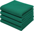 Homaxy 100% Cotton Waffle Weave Kitchen Dish Towels 4-Pack, Dark Green | 13 x 28 Inches, Ultra Soft Absorbent Dish Towels, Quick Drying Cleaning Towels