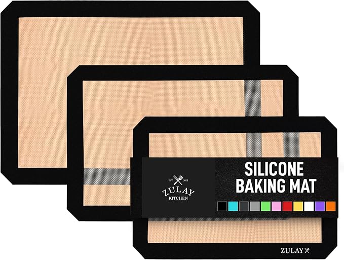 Zulay Kitchen Silicone Baking Mat Sheet Set (3 sizes) - Reusable Baking Mat Nonstick - Half Sheet Baking Mat For Oven (Black, 3 Pack)