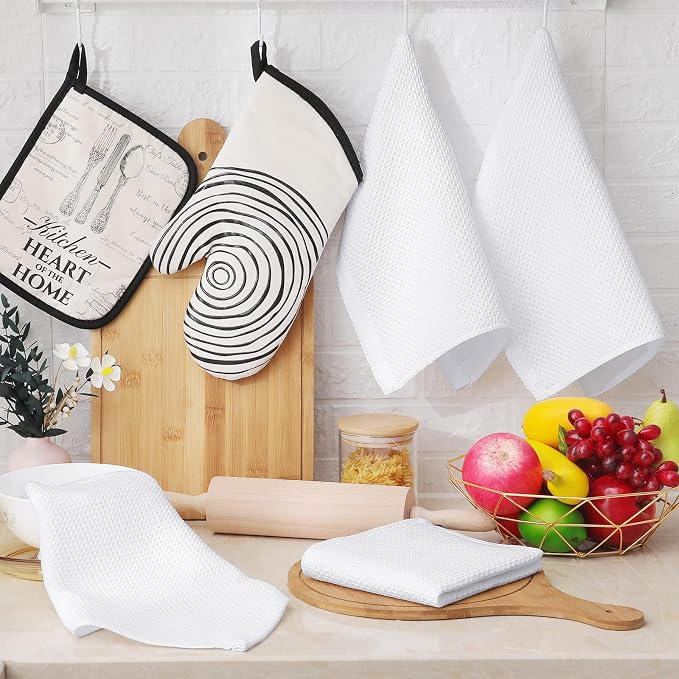 Homaxy 100% Cotton Waffle Weave Kitchen Dish Cloths, 7-Pack, White | 12 x 12 Inches, Ultra Soft Absorbent Dish Towels, Quick Drying Dish Rags with Hanging Loop