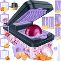 15-in-1 Vegetable Chopper with 10 Blades, Food Veggie Cutter, Purple | Includes Egg Separator, Food Container and Finger Guard, Non-slip Base, for Chopping, Slicing, Shredding, and Mincing