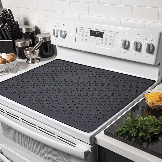 Stove Top Covers for Electric Stove - 28" x 20" Thickened Silicone Stove Mat for Glass Top Stove, Heat Resistant Cooktop Protector, Ceramic Range Covers, Dish Drying Mat for Home Kitchen, Black