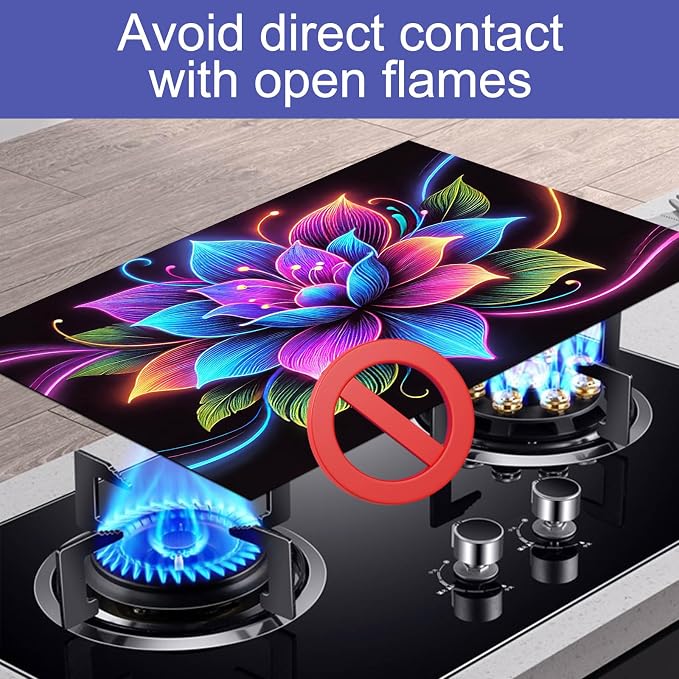 HOMETITUTE Neon Flower Stove Top Cover 28x20 Vibrant Diatomite Mat