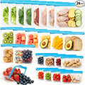 24 Pack Silicone Bags for Food Storage,Reusable Silicone Food Storage Bags,Freezer & Dishwasher Safe,Reusable Reusable Ziploc Bags Freezer Food Bags, Leakproof-8 Gallon 8 Snack 8 Sandwich Bags,Blue