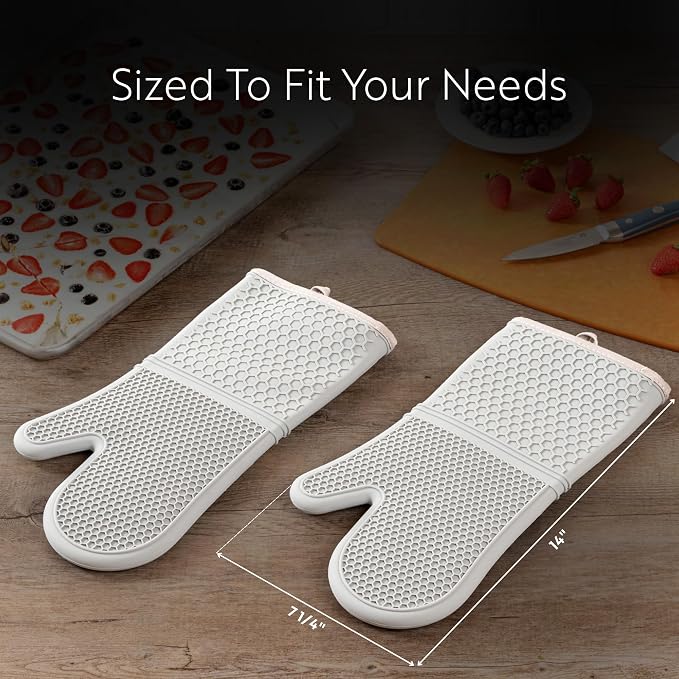 Restaurantware 2-Piece Silicone Oven Mitts Set 1 Case of 13.98 x 7.28 x 1.57 Inches Cotton Lined Heat Resistant Gloves, Slip-Resistant Waterproof Oven Gloves, Gray Cooking Mitts for Baking and BBQ