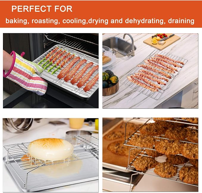 P&P CHEF 5-Tier Stainless Steel Cooling Rack, 16.5" x 11.4", Silver | Stackable Baking Cooking Racks for Cooling Roasting Grilling, Collapsible & Heavy Duty, Oven Safe & Easy Clean